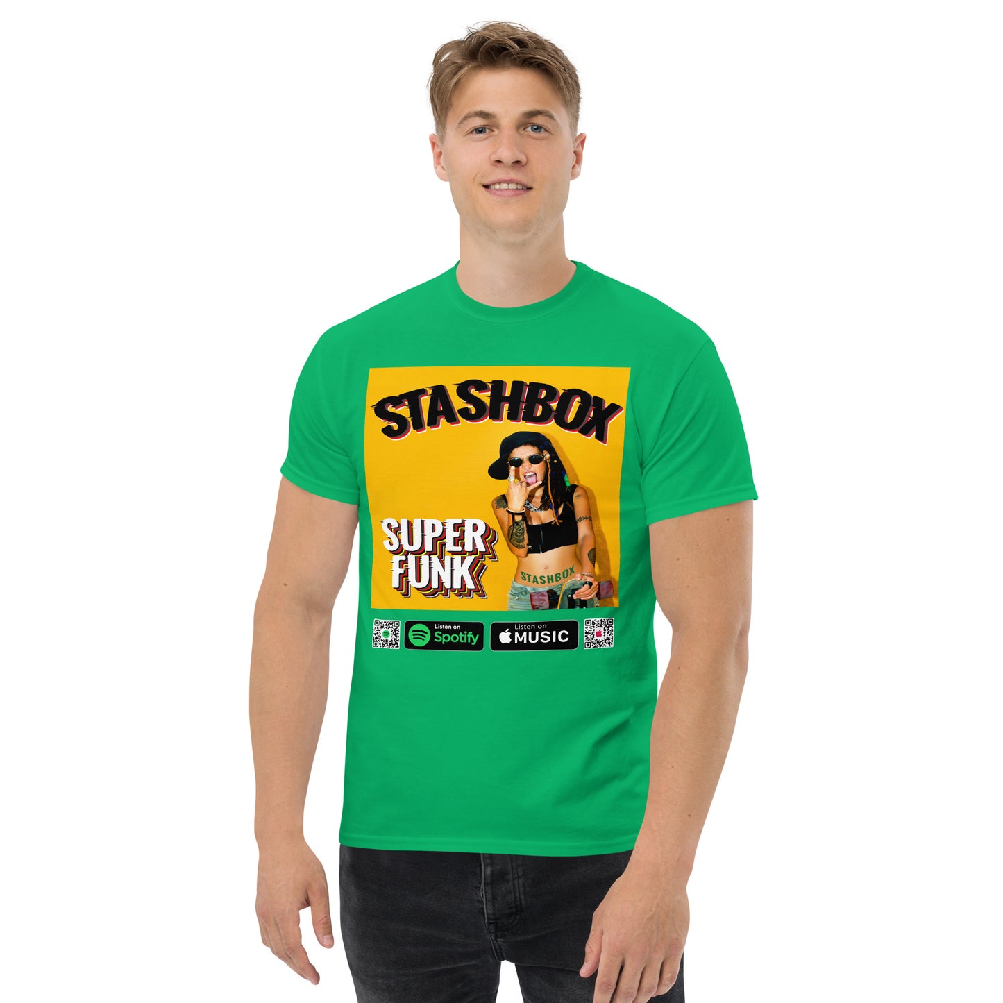 Funky Freshness: Super Funk Men's Tee by Stashbox Artwork #005. Channel the essence of funk in your fashion. Vibrant design, comfortable fit. Ideal for those who love to move to the rhythm of life. #FunkyFashion #StashboxGroove #MusicalStyle