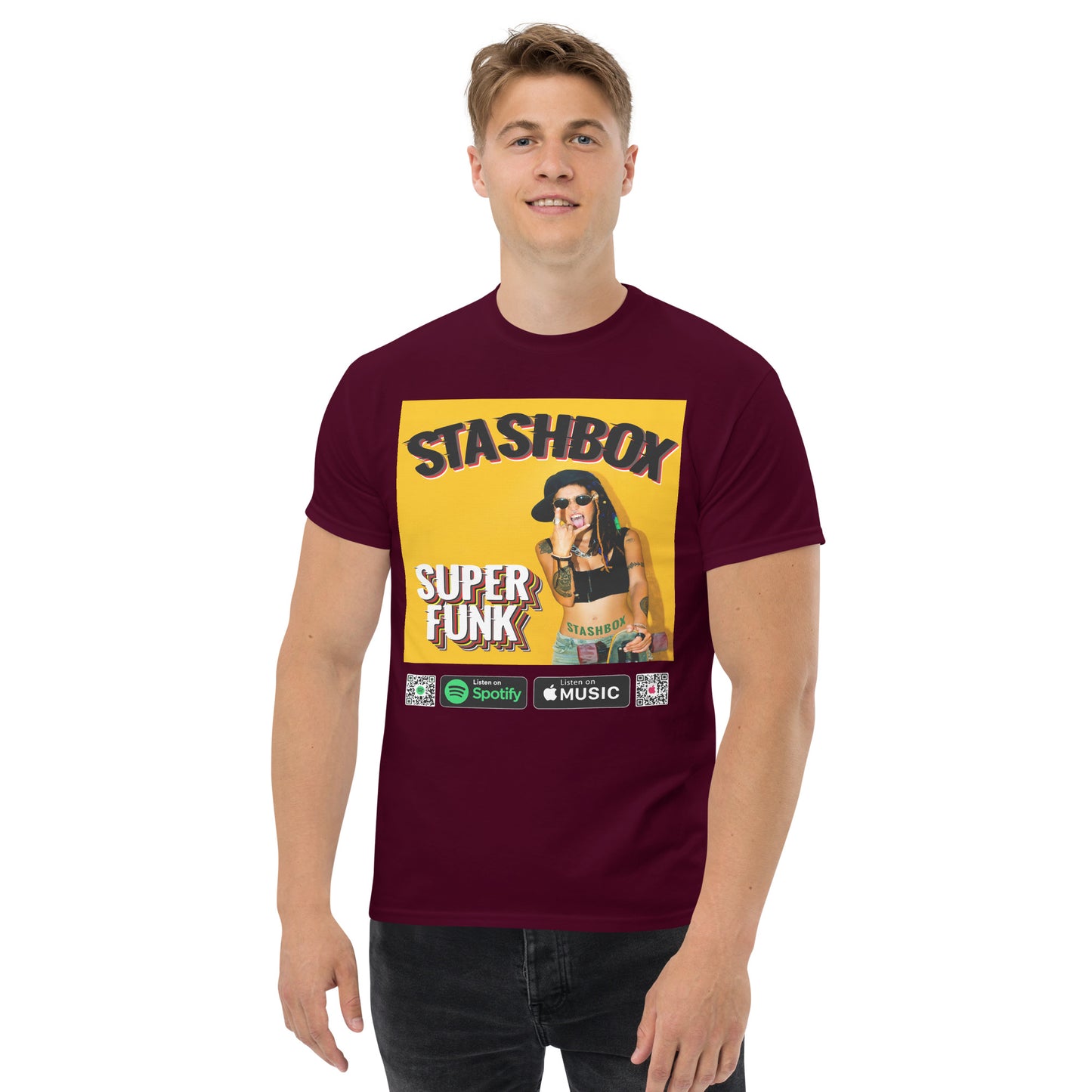 Funky Freshness: Super Funk Men's Tee by Stashbox Artwork #005. Channel the essence of funk in your fashion. Vibrant design, comfortable fit. Ideal for those who love to move to the rhythm of life. #FunkyFashion #StashboxGroove #MusicalStyle