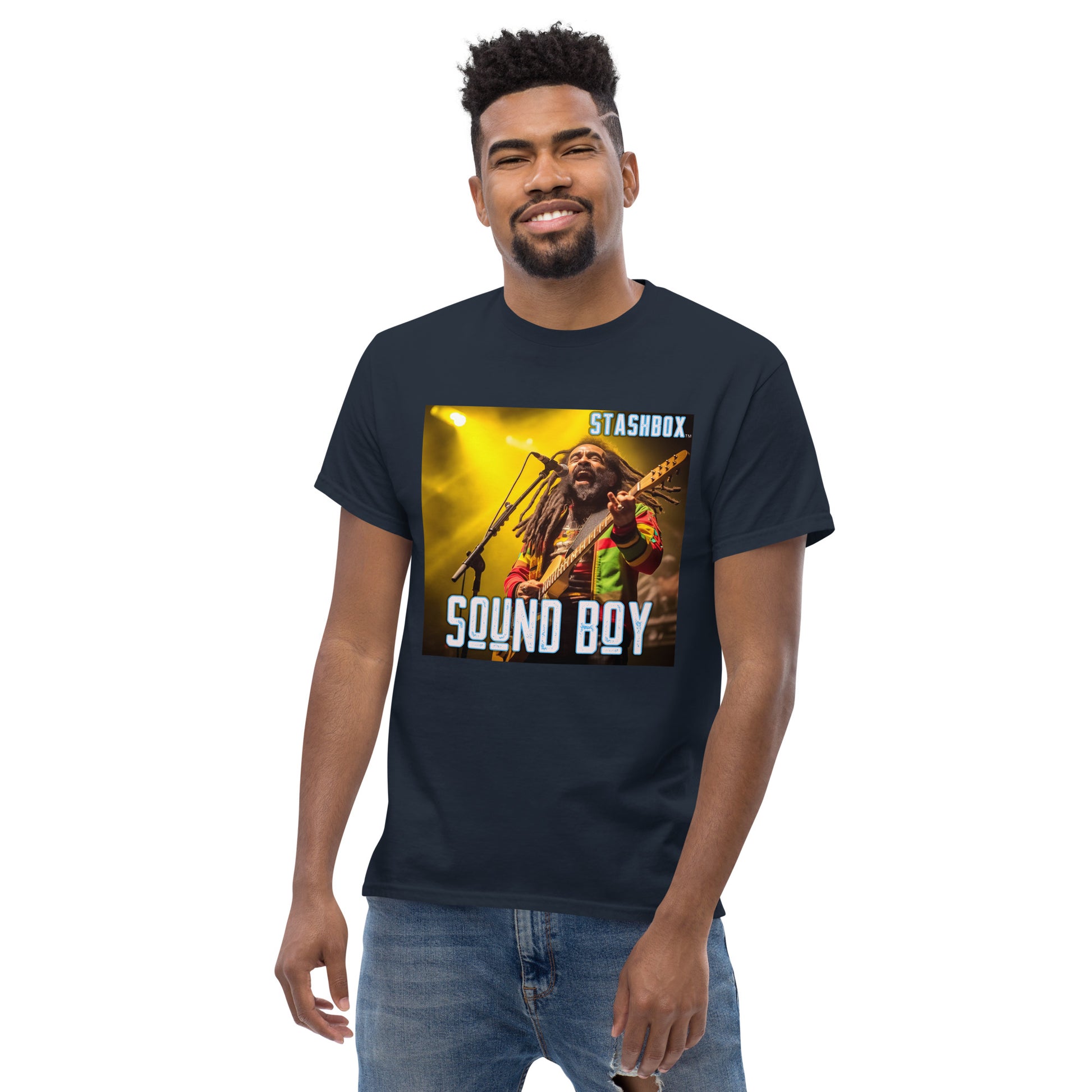 Sound Boy Rhythms: Stashbox Men's Classic Tee, Design #007 - A Fusion of Music and Fashion. Flaunt your passion for music with this trendy tee. Perfect for concerts, gigs, or casual hangouts. #StashboxMusicFashion #SoundBoyStyle #MusicalExpression