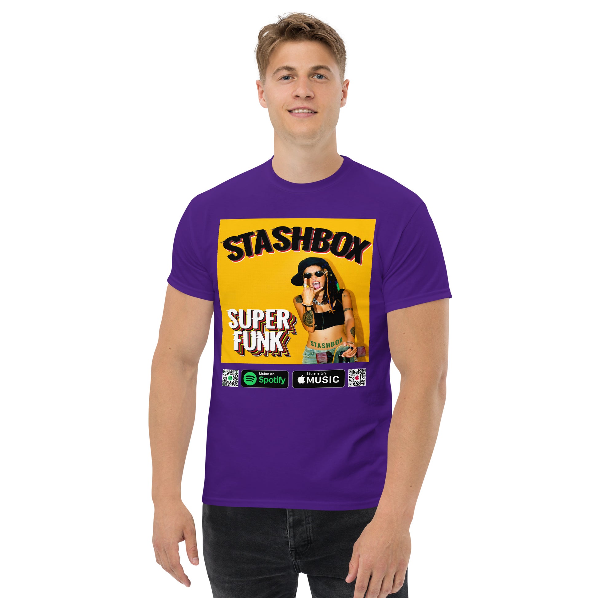 Funky Fresh Vibes: Stashbox Super Funk Men's Classic Tee. Let your style play the music. This tee resonates with the soulful beats of funk, creating a fashion statement that's as groovy as your taste in music. #SuperFunkFashion #MusicInspiredTee #StashboxGroove