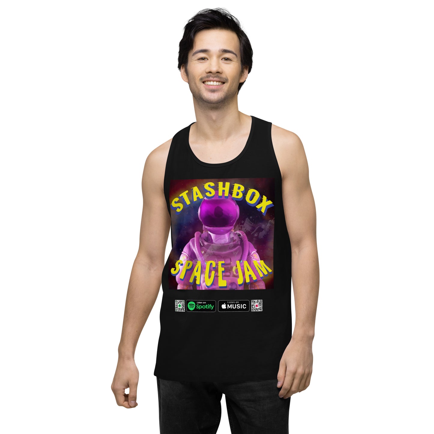 Dive into the Cosmos: Space Jam - Stashbox Men’s Premium Tank Top, Design #005. Embrace cosmic style with this premium tank, perfect for space enthusiasts. Comfort meets artistry in this celestial fashion statement. #StashboxGalaxy #SpaceFashion #CosmicComfort