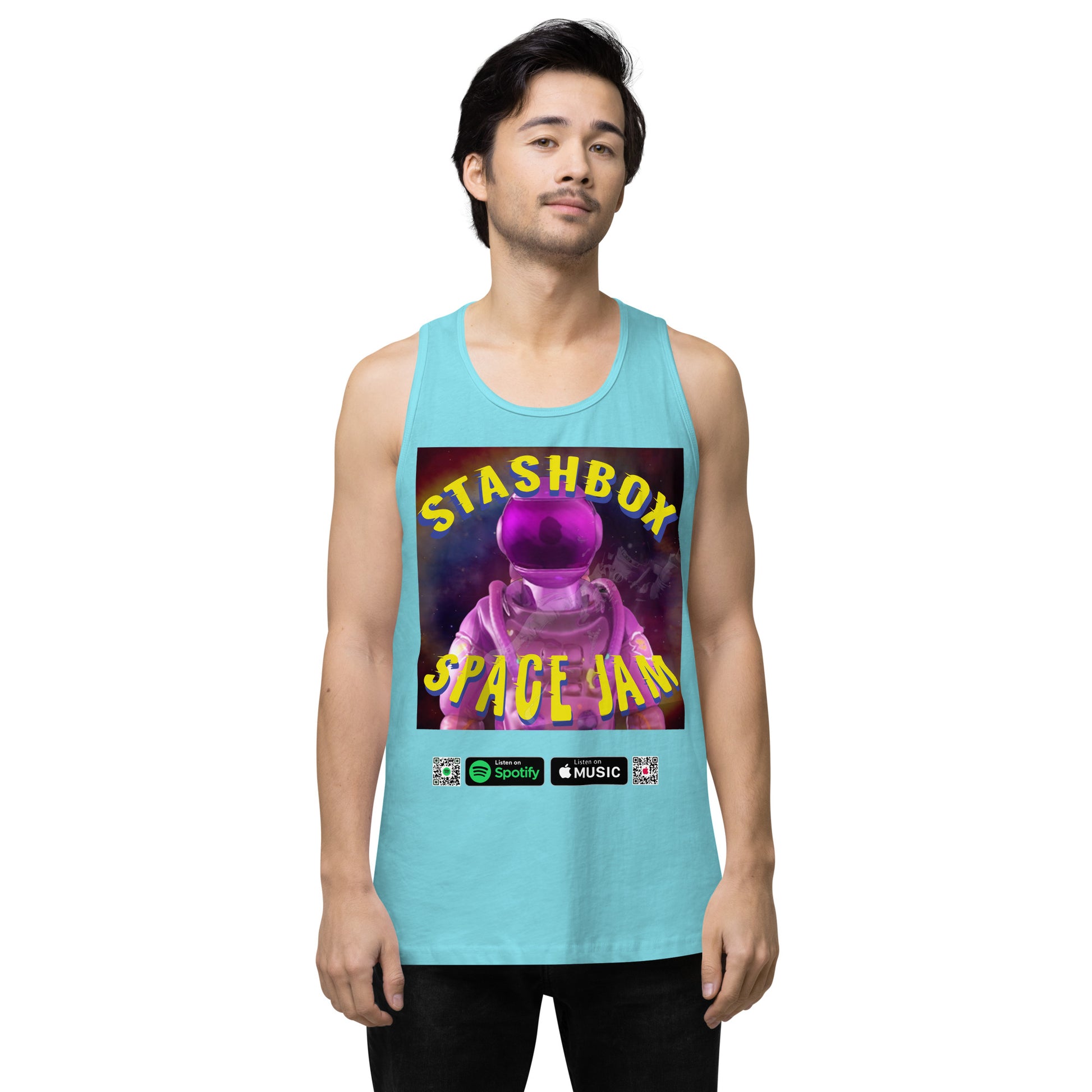 Beyond Gravity: Space Jam - Stashbox Men’s Premium Tank Top, Artwork #005. Elevate your wardrobe to intergalactic heights with this premium tank. A fusion of art and astronomy, perfect for those who find inspiration in the cosmos. #StashboxGalacticArt #SpaceFashion #AstronomyLovers