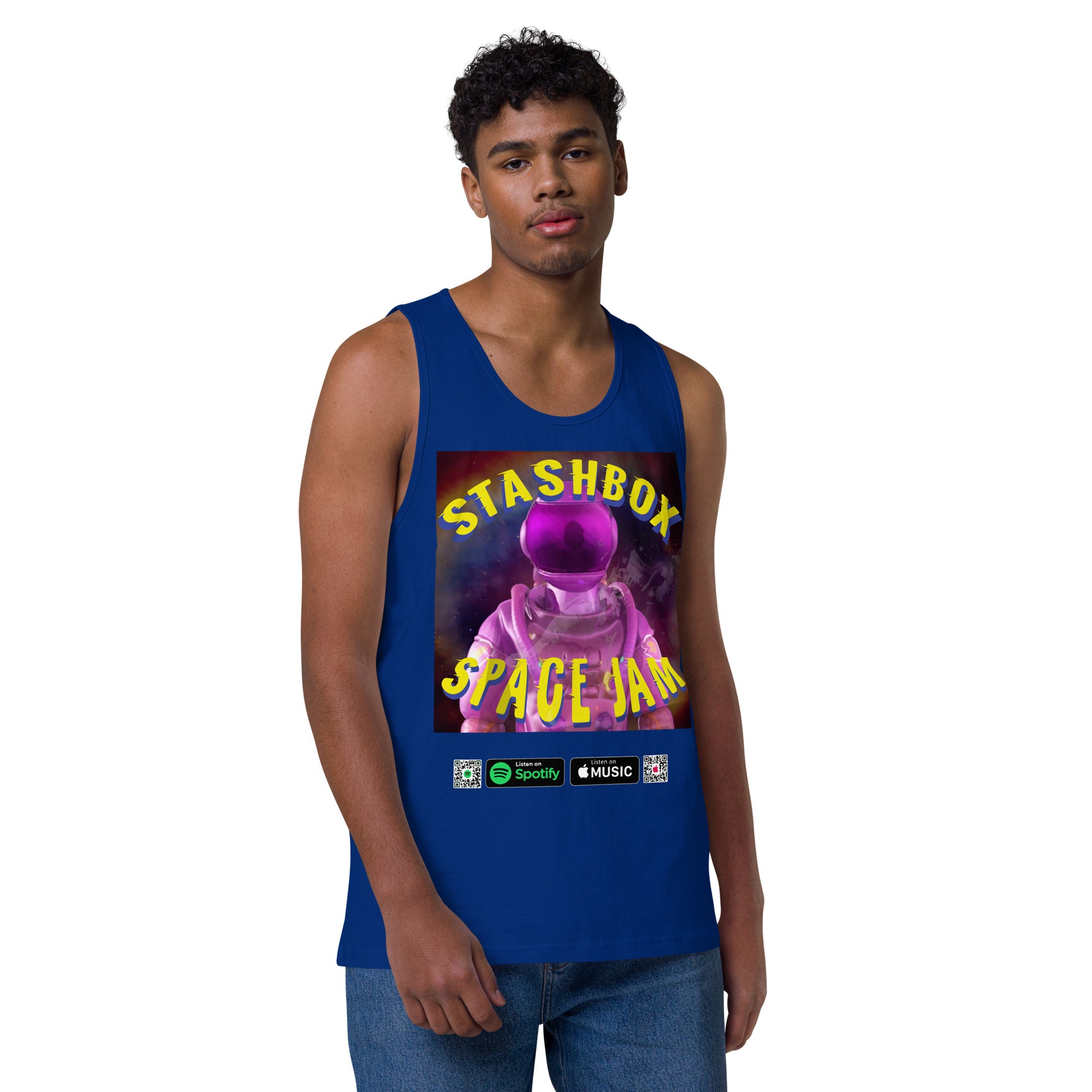 Dive into the Cosmos: Space Jam - Stashbox Men’s Premium Tank Top, Design #005. Embrace cosmic style with this premium tank, perfect for space enthusiasts. Comfort meets artistry in this celestial fashion statement. #StashboxGalaxy #SpaceFashion #CosmicComfort