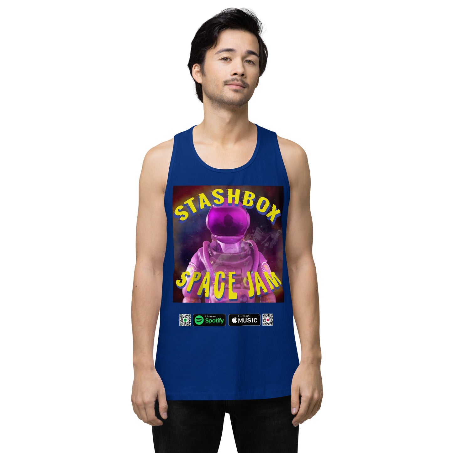 Stellar Wardrobe Addition: Space Jam - Stashbox Men’s Premium Tank Top, Design #005. Elevate your style with this cosmic tank top. Its captivating design blends art and astronomy, making it ideal for stargazers and fashion-forward individuals. #StashboxSpaceFashion #CelestialChic #GalacticComfort