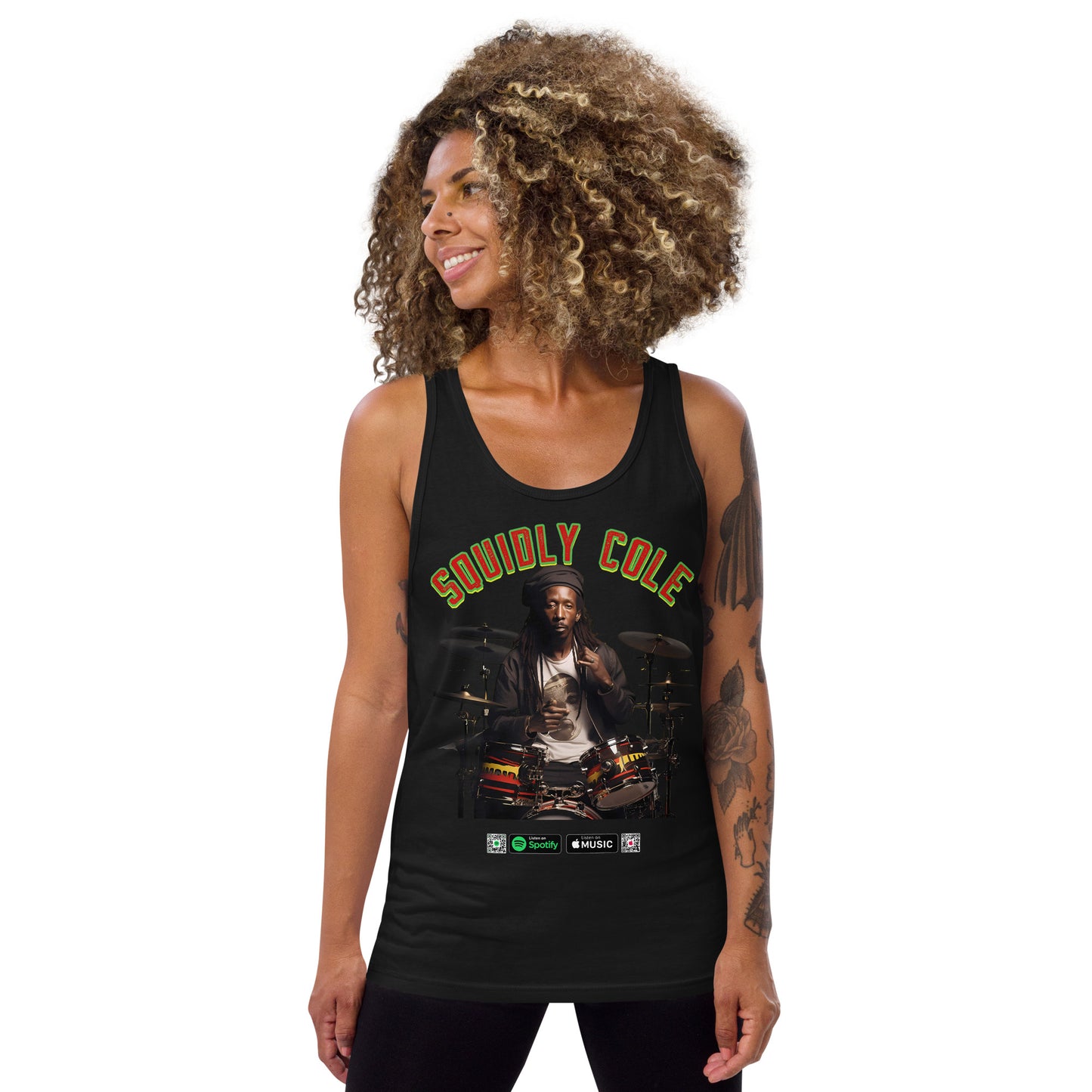 Feel the Rhythm: Dive into the Groove with our Reggae Drummer Squidly Cole Tank Top - Design #027. Express your musical spirit with this trendy tank. Perfect for sunny days and music lovers. #SquidlyColeGroove #ReggaeVibes #TankTopFashion