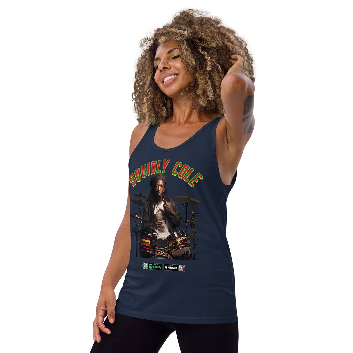 Feel the Rhythm: Dive into the Groove with our Reggae Drummer Squidly Cole Tank Top - Design #027. Express your musical spirit with this trendy tank. Perfect for sunny days and music lovers. #SquidlyColeGroove #ReggaeVibes #TankTopFashion