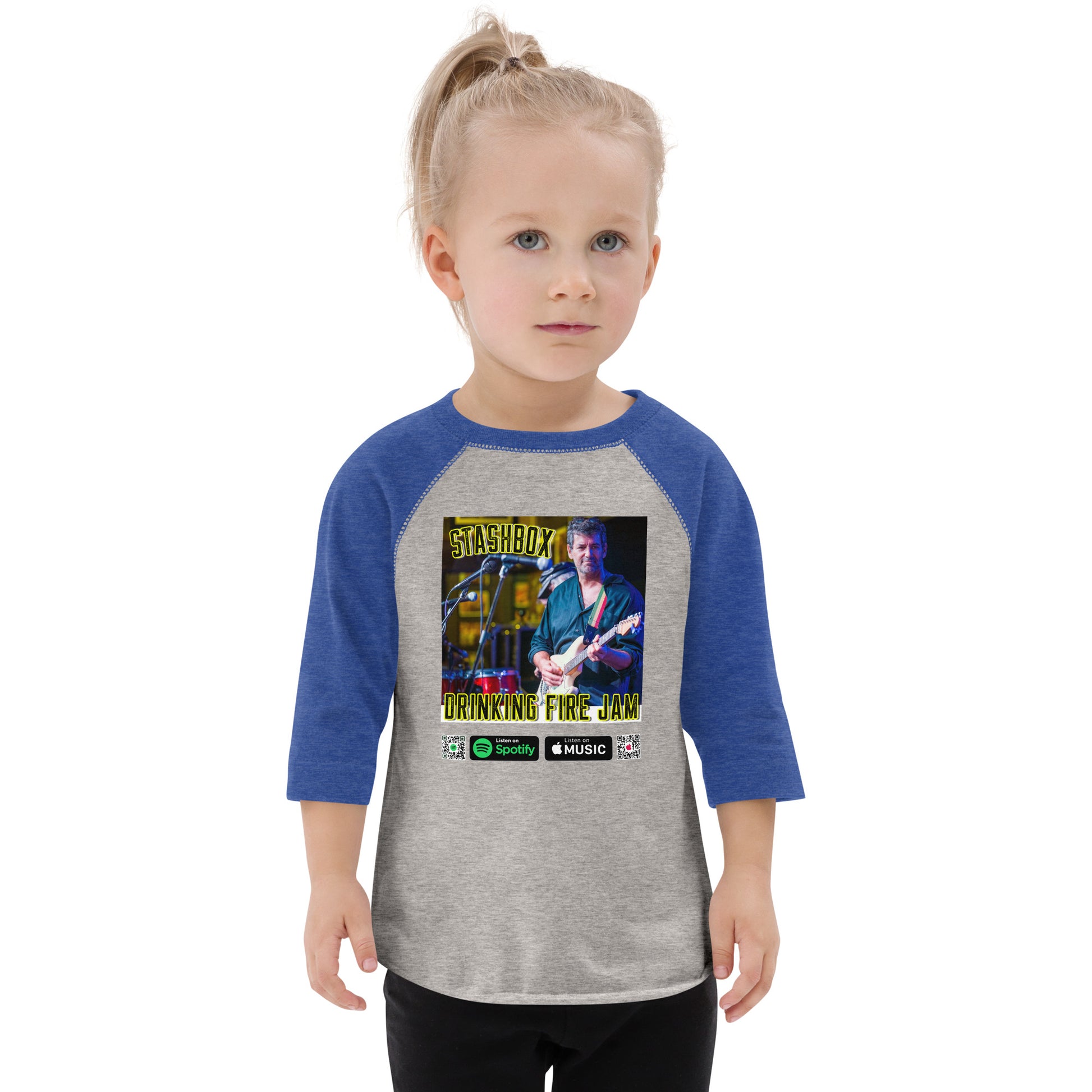 Rock the toddler fashion game with our Drinking Fire Toddler Baseball Shirt. Stashbox Design #004. Your style, your beat, curated by Stashbox.ai.