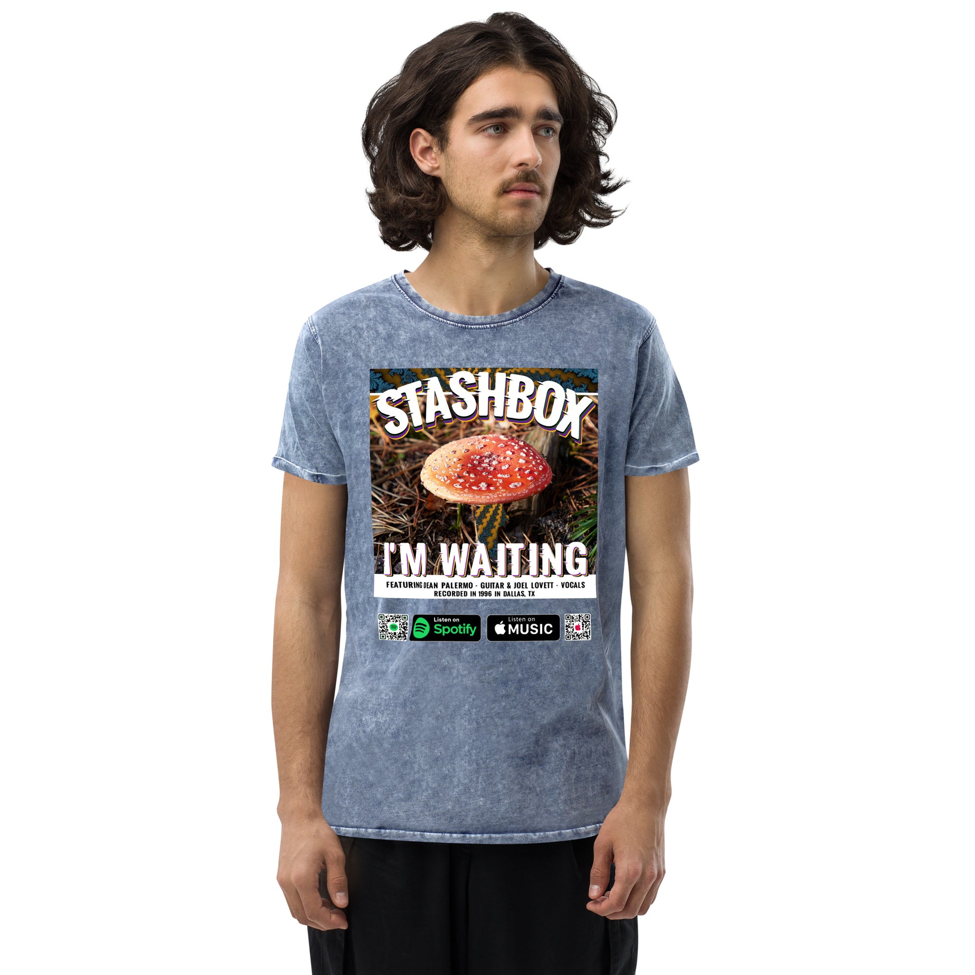 Enter the realm of mystery with our Design #021 Denim T-Shirt, featuring a captivating magic mushroom. Your wardrobe, your enchanting journey, exclusively at Stashbox.ai.