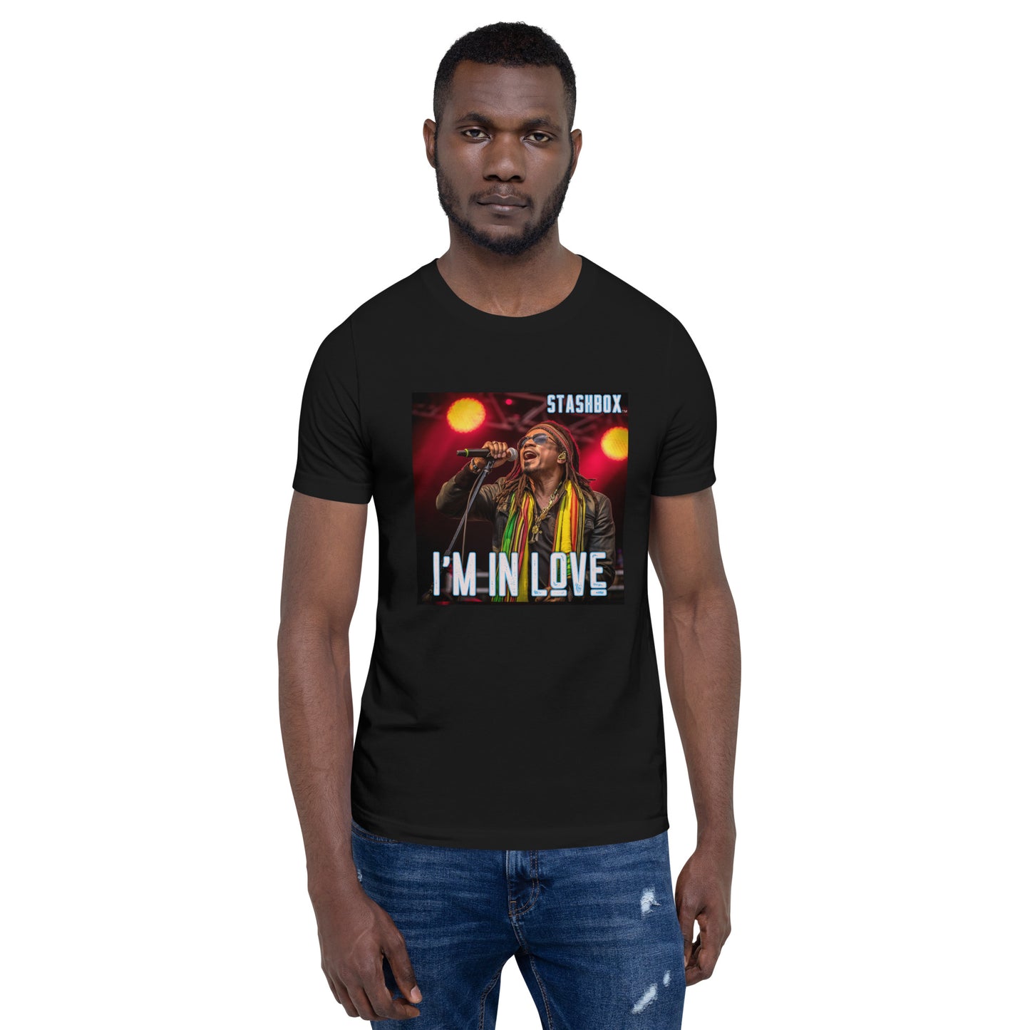 Reggae Lead Singer Experience love in style with our 'I'm In Love' Unisex T-shirt, Design #006 by Stashbox. Your attire, your romance, exclusively at Stashbox.ai.
