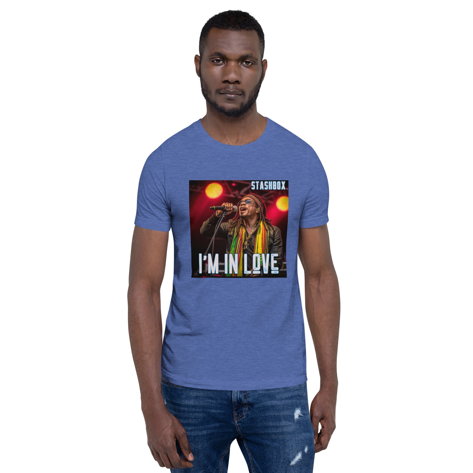 Reggae Lead Singer Embrace love and fashion with our Design #006 Unisex T-shirt. Your wardrobe, your love affair, exclusively at Stashbox.ai.