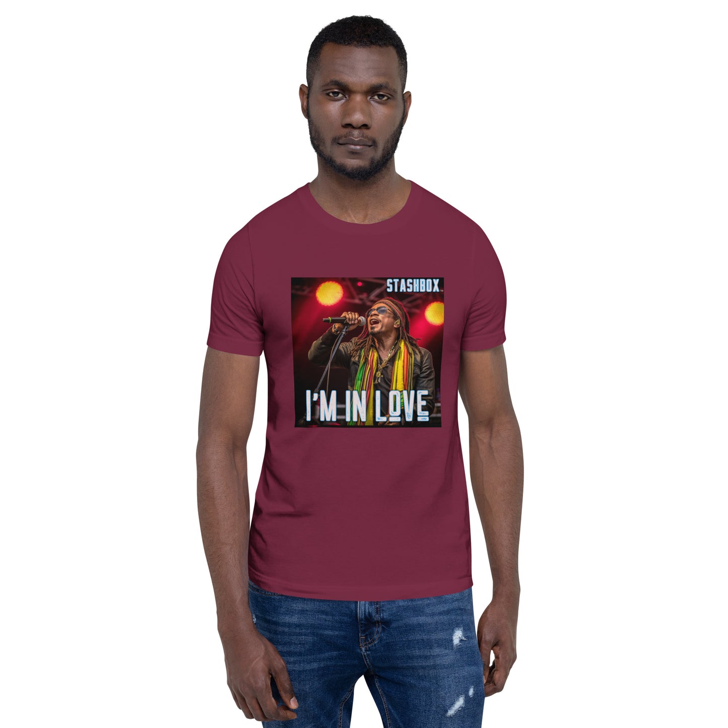 Reggae Lead Singer Embrace love and fashion with our Design #006 Unisex T-shirt. Your wardrobe, your love affair, exclusively at Stashbox.ai.