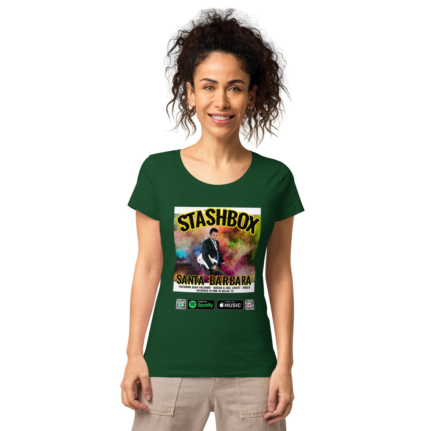 Santa Barbara Shoreline: Stashbox Women’s Basic Organic T-Shirt - Design #025. Coastal charm, exclusively at Stashbox.ai.