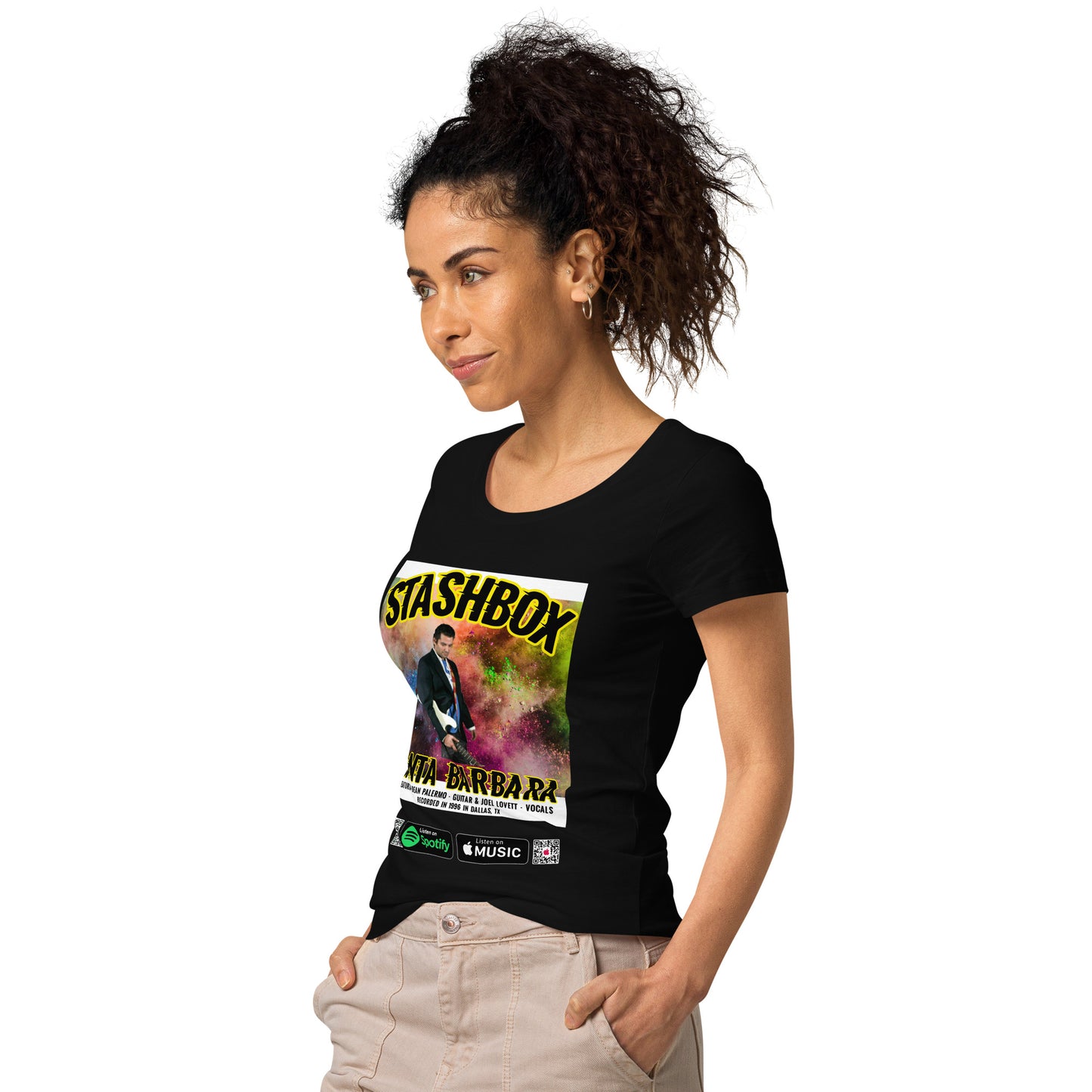 Santa Barbara Serenity: Stashbox Women’s Basic Organic T-Shirt - Design #025. Natural vibes, exclusively at Stashbox.ai.