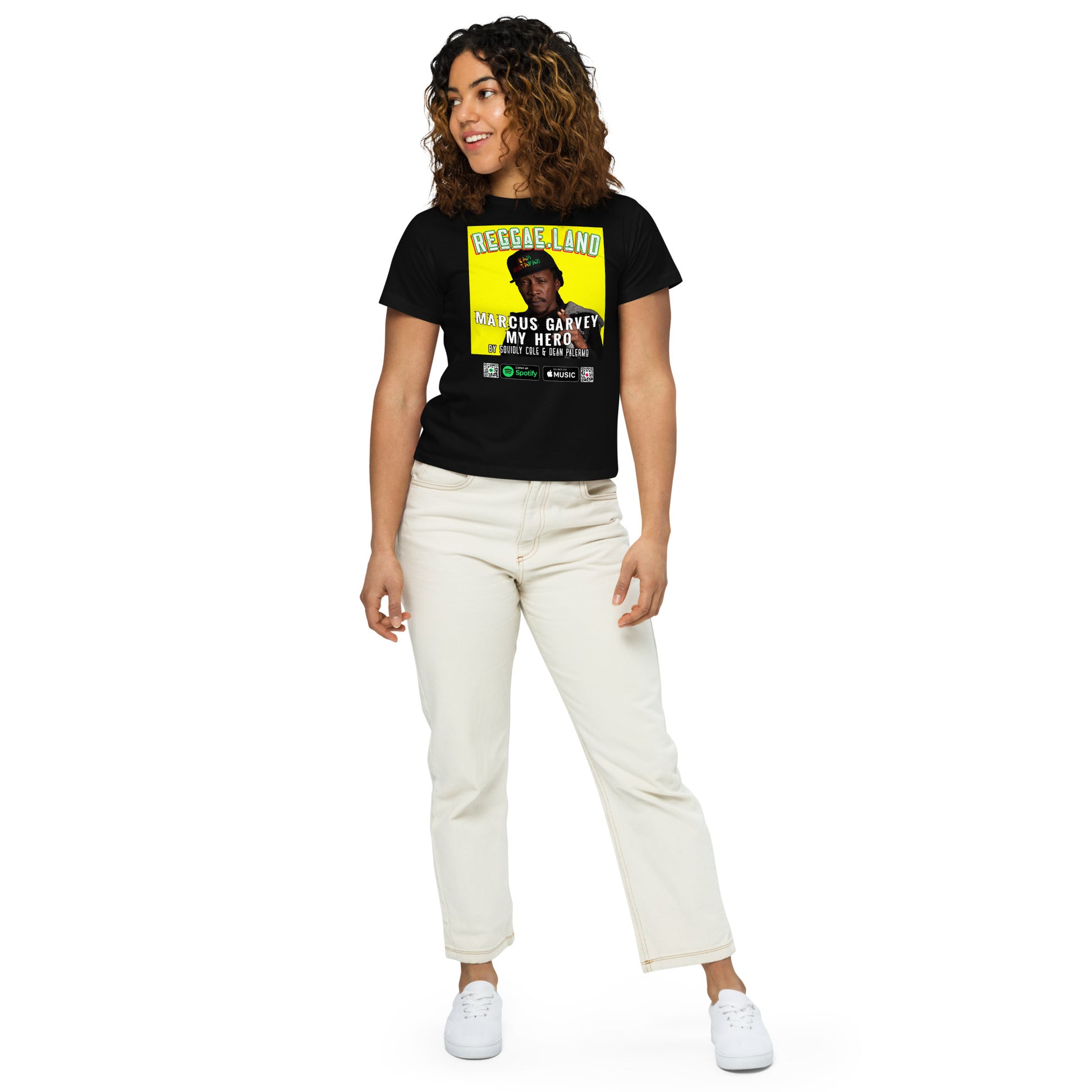 Empower with Garvey: Reggae.Land Women's High-Waisted T-Shirt - Artwork #010. Elevate your style, exclusively at Stashbox.ai.