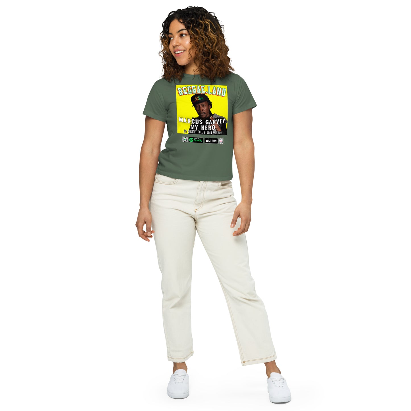 Empower with Garvey: Reggae.Land Women's High-Waisted T-Shirt - Artwork #010. Elevate your style, exclusively at Stashbox.ai.